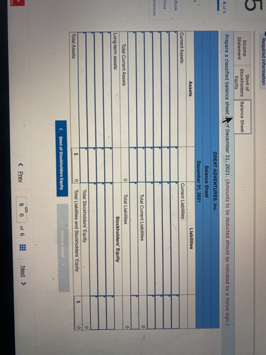Required information 5 Income Stmt of Statement Stockholders Balance Sheet Equity Prepare a classified balance sheet December