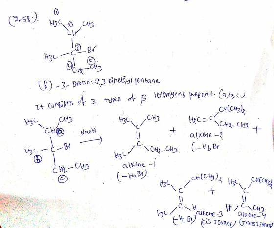 0 (5,580) H3CO CHI CH. H3c -ce Br (8) -3- Bromo-2,3 Dinetlyi pentane It consists of 3 types of ß Hy progeny present. (a, b,