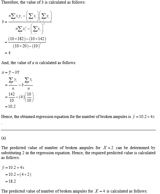 Therefore, the value of b is calculated as follows nΣy,- Σ: Σν ηΣΥ-Στ (10x182)-10x142) (10x20)-(10) = 4 And, the value of a i