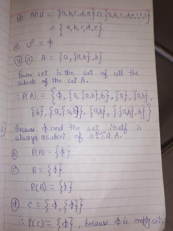 A(ful, ,b,c,d,e.fin a, b, c,d,e a,b,c,d,e,1,2,3 Pwey set is the set of all th Subsets of the set A,--b P( A) = Because gand,
