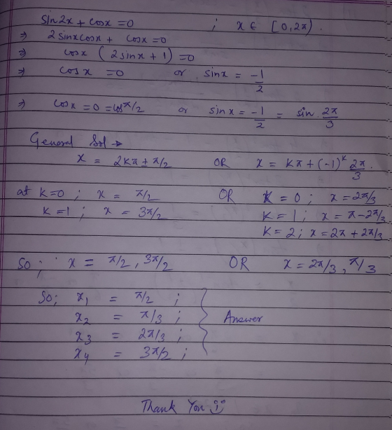 SIn2x Co)x O 2 Sinxceon + LO,27 2sinn t1 Sinx 2 sin x= OY 2 Geweord =KR+(1)2 X OR at k-oi OR KL E-2 K=2;X2 +23/ 3/2 OR K=2a13
