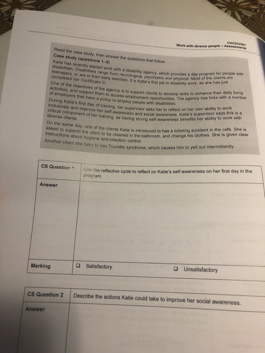Work with diverse people - Asse Read the case study, then answer the questions that follow Case study (questions 1-2) Katie h