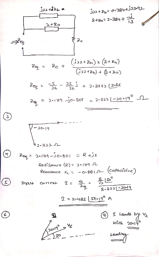 22 +326 o 22 + 2b = 0 384+j23.92 2+2a = 2-384 + 2+2a & Zc (122+70) x (2+za) ze = 2e + (22+2b) +@+20) Zeq = -a + 23472 (3:45 z
