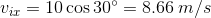 v_{ix}=10\cos 30^{\circ}=8.66\: m/s