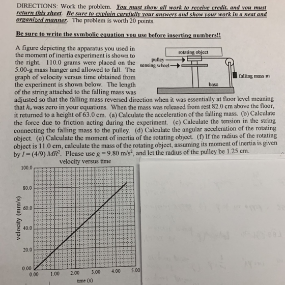 DIRECTIONS: Work the problem. You must show all work to receive credit, and you must return this sheet. Be sure to explain ca