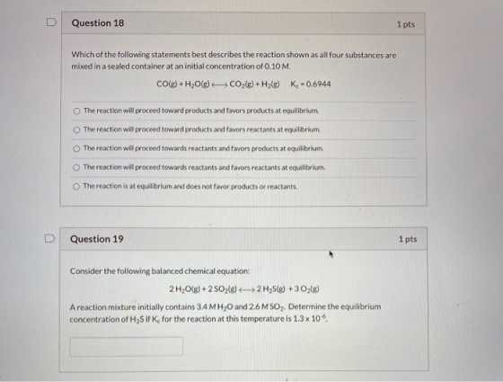 Question 18 1 pts Which of the following statements best describes the reaction shown as all four substances are mixed in a s