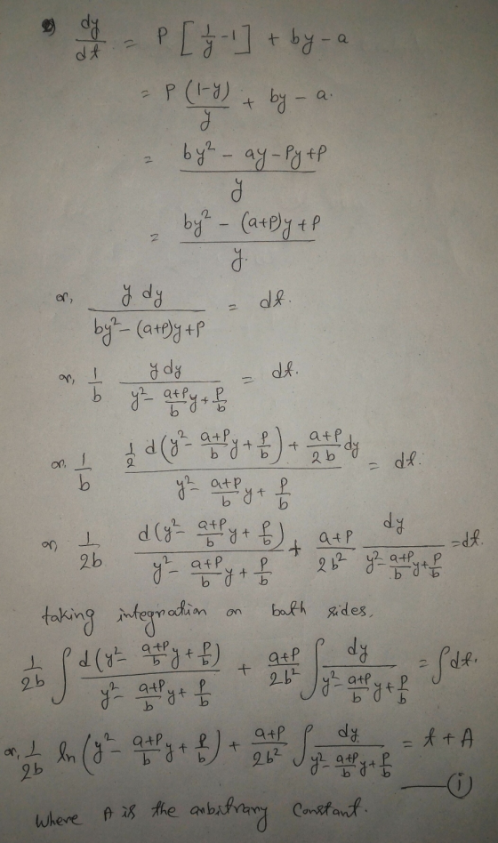 gdy dt e [ 3 - 1] + by a = P(1-4) g by² - ay-Pytp a. + by - y by? - Catply + 1 dt. y dy by? (apply + P y dy b yz atpy , dt. -