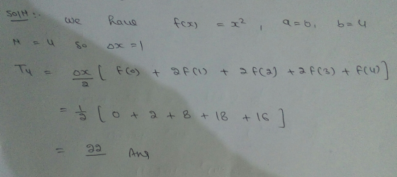 SolH We rau Tu - have I fox) = x² , azo balu so ox=1 Ox (Eco) + afu & a f(2) + 2 f (3) + f(w) = 10 + 2 + 8 + 18 + 16 7 - 22 A