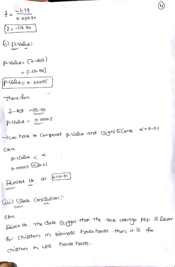 t = -log 0.05914 17= -19.90) {i) p valued R Kalauz (7-fast) = 6-19.90] ſp-lalul 0.00005 Therefore, 7-test --19-20 P-kalue = 0