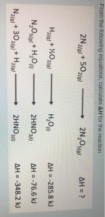 From the following equations, calculate AH for the reaction 2N2(g) + + 5O2(g) → 2N2O5(g) AH = ? H2(g) + O2(9) H206) AH = -285
