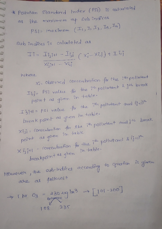 Polluson Stamdard Imdex (PSi) is calcula fed the maximum at sub indices as PSI MaximUm (I,T3, IAn) a ers calulated as Iie Ija