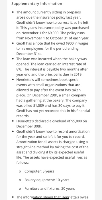 Supplementary Information • The amount currently sitting in prepaids arose due the insurance policy last year. Geoff didnt k