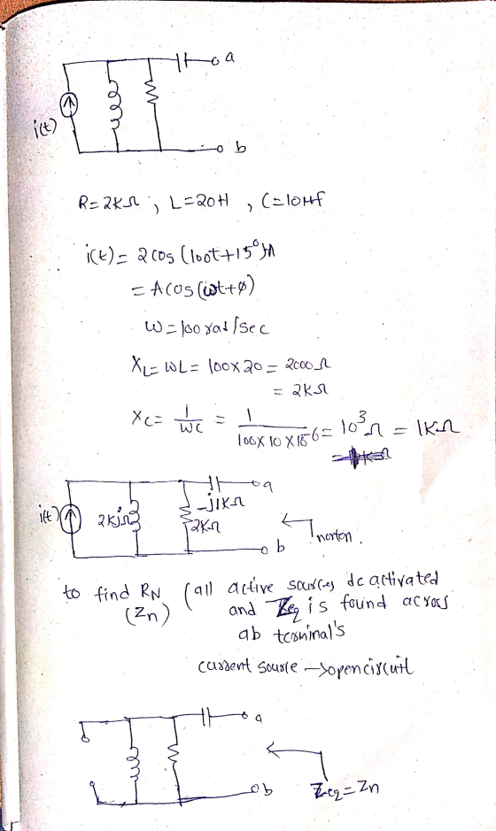 ttoa M ict) ob R=2kr ; L=20H (=louf ) > ict) 2 cos (loot +15°44 Acos(+5) W=loorat/sec XL-UL- loox 20 = 20001 aka X (= 3 !! WC