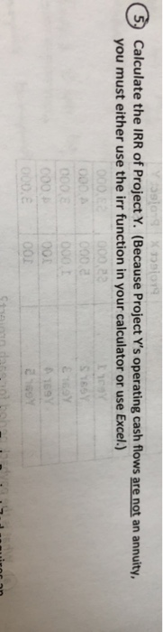 5, Calculate the IRR of Project Y. (Because Project Ys operating cash flows are not an annuity, you must either use the irr