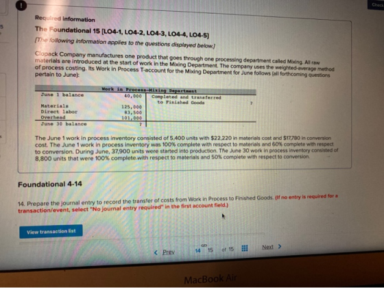 Check, Required information The Foundational 15 (LO4-1, LO4-2, LO4-3, L04-4, LO4-5) The following information applies to the