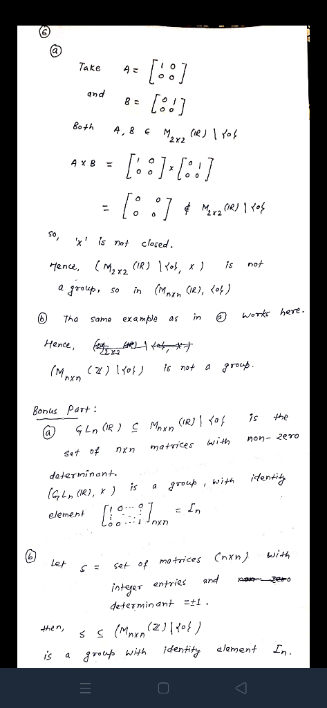 Take 4+ [] and B= [od] Both 4,8 E M... (IR) l Yol **8 = [:)[::] - 10 :] $ Mexq cve) 1 vos so, x is not closed. Hence, (Max