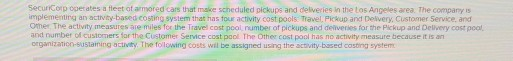 SecuriCorp operates a fleet of armored cars that make scheduled pickups and deliveries in the tos Angeles area. The company i