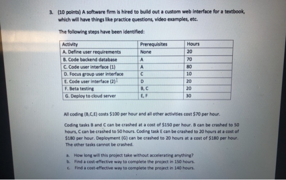 3. (10 points) A software firm is hired to build out a custom web interface for a textbook which will have things like practi