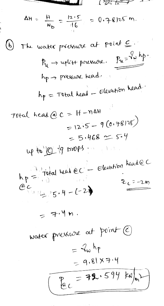 AHH 12.5 ET: -0.78125 m. - 6 The water pressure at point c. -- це + речка. Р - Yр., hp pressure head hp = Total head - Elevat