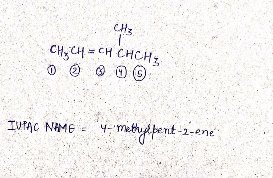 CH3. CH, CH = CH CHCH, 0 ම ශ්‍රී ම ම IUPAC NAME = 4- Methylpent-2-ene