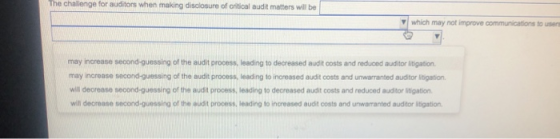 The chalilenge for auditors when making disolosure of critical audit matters will be which may not improve communications to