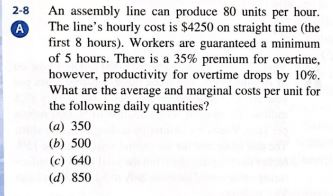 2-8 A An assembly line can produce 80 units per hour. The lines hourly cost is $4250 on straight time (the first 8 hours). W