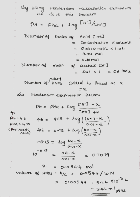 : : By using the mode Henderson Solve this Hasselbalch extremium problem PH = pka + log [A-B/LHAJ : : Number of : : moles of