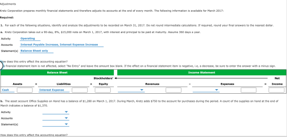 Adjustments Kretz Corporation Prepares Monthly Financial Statements And Therefore Adjusts Its 