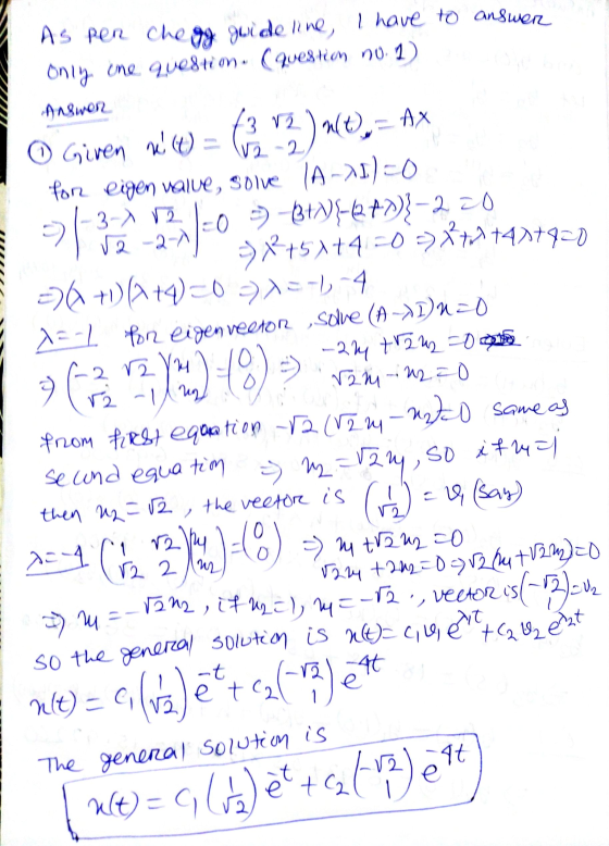 of -2-A so the general solution is not ciuie tu ezt As per chego wide line, I have to answer only one questim» (question no.
