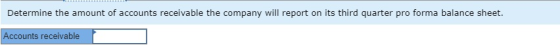 Determine the amount of accounts receivable the company will report on its third quarter pro forma balance sheet. Accounts re
