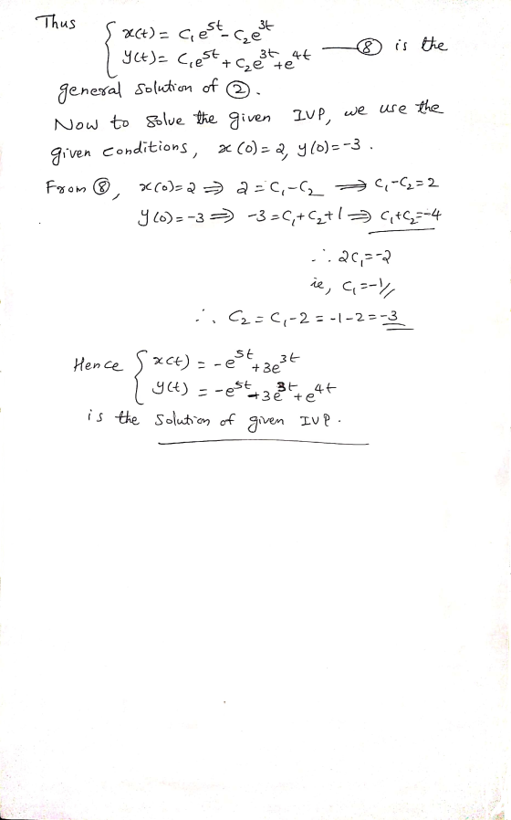 36 ses 8 2 Thus XC+) = ciest y(t)= C, est+cest text is the general solution of Now to solve the given IUP, we use the given c