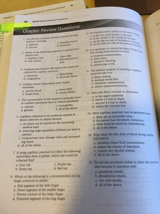 Colection Procedures Chapter Review Questions 1. As inherited metabolic disorder detected through newbor screening c. Phenylk