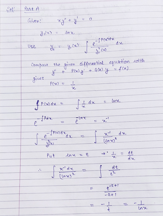 Coli Part A 0 Given: xy+ys Inx -speada e dx Use y, a s 9,9 (S) Compare the ginen differential equation with P(x) y + Q(x)