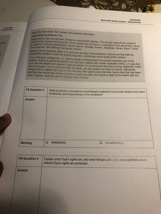 CHODIVO Work with diverse people - Assessments case study then answer the questions that study questions 3-4) works with youn
