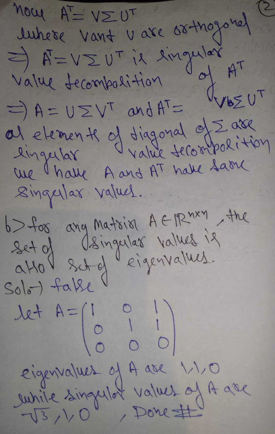 orthogonel of AT VBEUT value decombolition noc A=VEUT luhese vant v are = A=VEUT it lingular = A=UEVT and AT = al elements of
