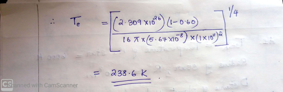 1/4 Te 2.309 X1096) (1-060) 16 Tx(5.67 X10%) x(1x10) ret = 238.6K Csdanned with CamScanner