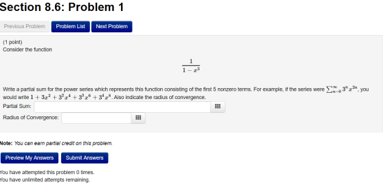 Section 8.6: Problem 1 Previous Problem Problem List Next Problem (1 point) Consider the function 1-23 ,3 x2n, you Write a p