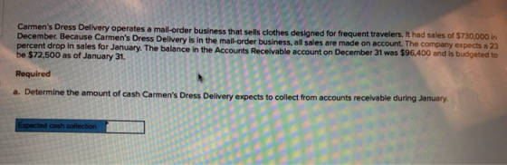 Carmens Dress Delivery operates a mail-order business that sells clothes desianed for frequent travelers. It had sales of $7