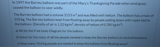 In 1997 the Barney balloon was part of the Macys Thanksgiving Parade when wind gusts caused the balloon to veer wildly. The