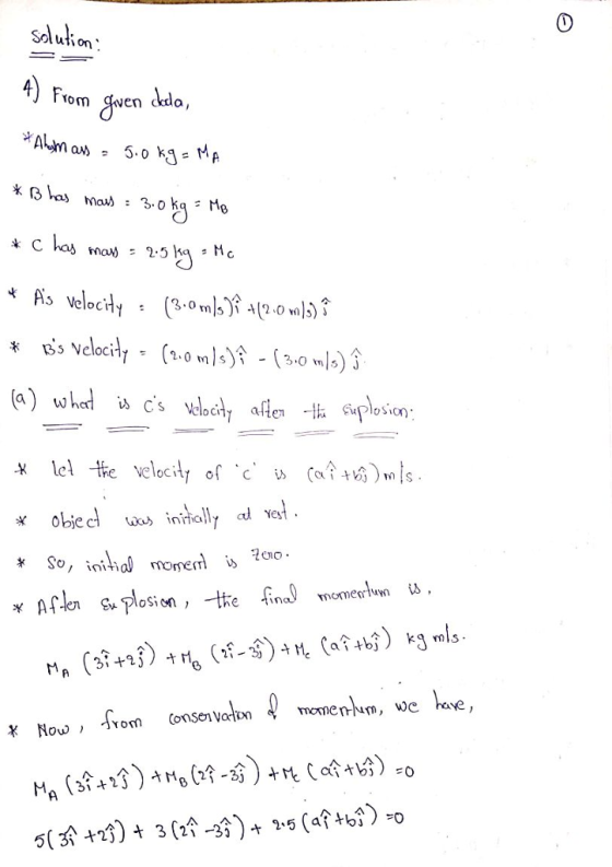 0 Sd lution tom en ckda, As velocdy (3.om]sfal?.o m]s)↑ : So, iniho momeni is 2ao monmenm, we haye,