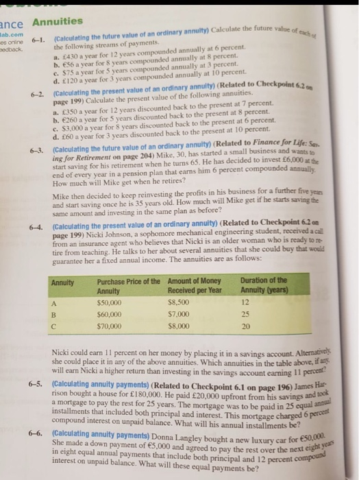 • value of each ance Annuities lab.com s onine 6-1. (Calculating the future value of an ordinary annuity Calculate the future