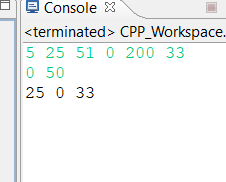 Console <terminated> CPP Workspace. 5 25 51 0 200 33 0 50 25 0 33