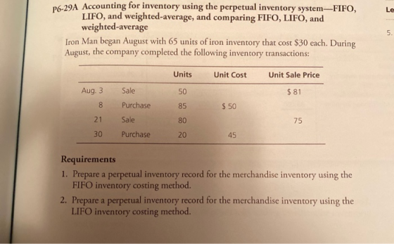 06-29A Accounting for inventory using the perpetual inventory system-FIFO, LIFO, and weighted average, and comparing FIFO, LI