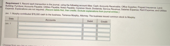 Requirement 1. Record each transaction in the journal, using the following account titles: Cash: Accounts Receivable: Office
