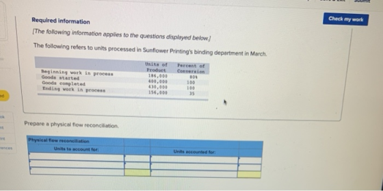 Check my work Required information [The following information applies to the questions displayed below.) The following refers