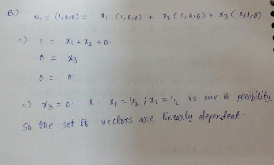 So the set vectors ae binealy olependent