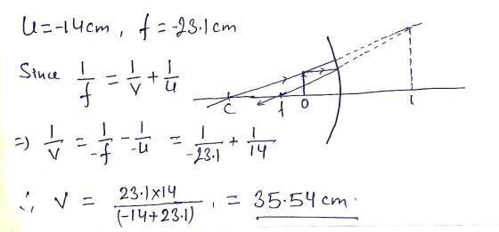 U=-14cm, t= -23.1cm | = = = + 23.1x14 -11-23-1) 二 35.4 cm