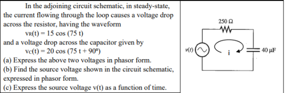 2502 In the adjoining circuit schematic, in steady-state, the current flowing through the loop causes a voltage drop across t
