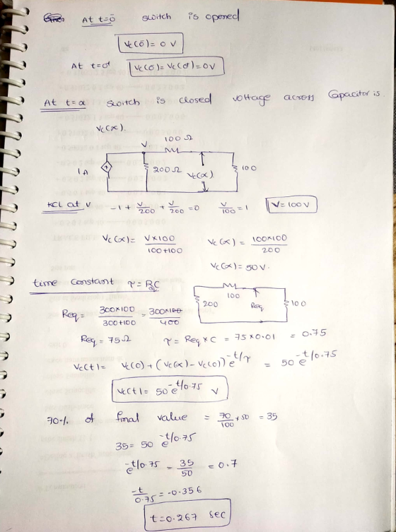 At toSLDitch Ps opemec pacitor is At tea suoitch s closed vottc vcCc). ML I A 200 , 200-0 20 0 time CenstamtRC loo 300 t100 t( VcCt CO) t 50 e value735 35- 50 e 50 : -0.35 6 t:o 26 Sec