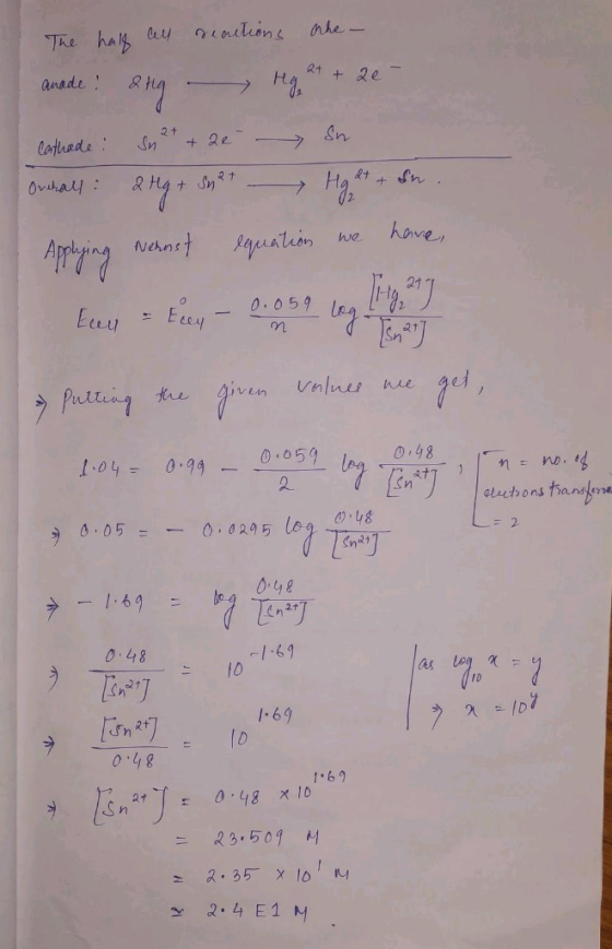 et + ae- The half all reactions are anade! &ng - HG+ 2 cathode: Sn2+ + 20 in Overall : 2 Mg + Hodt + Sn. Snat. 02 Applying Ne